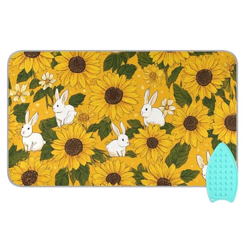 Ironing Mat Portable Ironing Pad Ironing Blanket for Table Top Heat Resistance Double-Side Using Travel Large 47.2 x 27.6 Inch Foldable Lightweight Autumn Sunflower and Cute Rabbit - color: Autumn Sunflower and Cute Rabbit