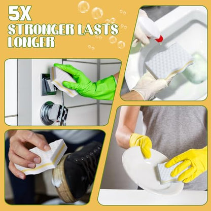 SiliFine 60 Pack Magic Extra Durable Sponge Eraser 3 Layer Density Cleaning Pads in Bulk Thick More Lasting Sponge Eraser for Bathroom Kitchen Floor Bathtub Toilet Cleaner(Yellow and White) - color: Yellow and White