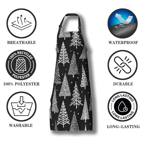 Kitchen Aprons for Men Christmas Tree, Black White Leaf Circle Polka Dot Men’s Apron for Cooking Restaurant BBQ Painting Crafting Gardening 27” (W) x 31” (H), Waterproof Apron - color: Christmas Tree