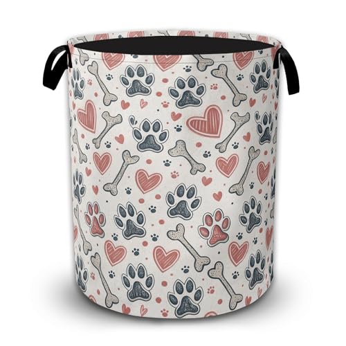 Dog Paw Prints Large Laundry Basket, Foldable Laundry Hamper with Waterproof Coating and Reinforced Handles, Clothes Storage Bin for Dorm Bedroom - color: Dog Paw Prints