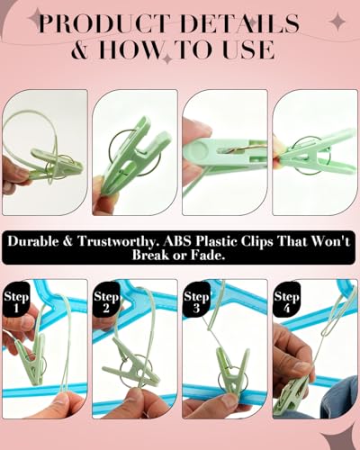100 Pack Multi Purpose Laundry Hanging Clips with Rope, Strong Grip Hanging Clips for Baby Hangers, Pants, Socks, Towels & Closet Organization, Multi-Purpose Laundry Drying Hooks - color: Light Pink, Green, Light Yellow