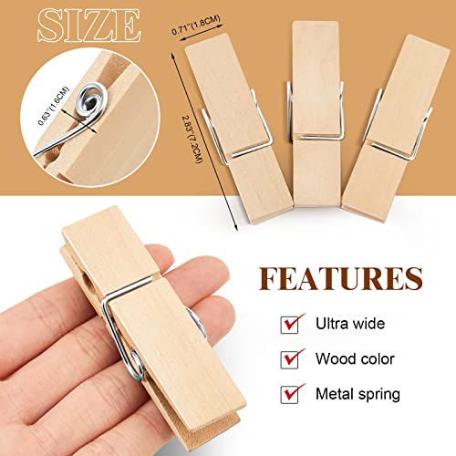 Kigley 90 Pcs Large Wooden Clothespins Jumbo Extra Wide 2.83 Inches Length