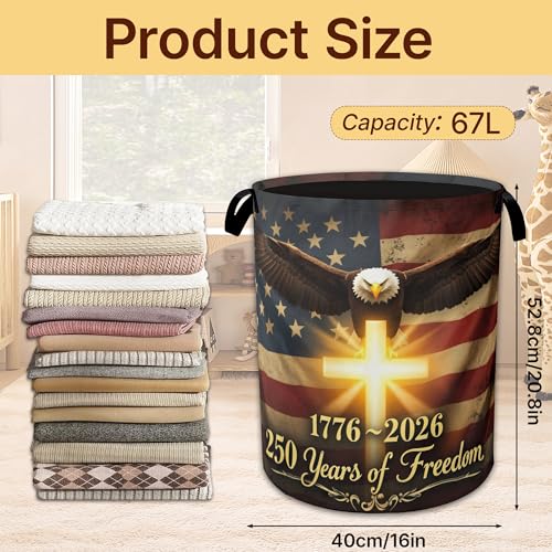 Eagle Cross Collapsible Laundry Hamper with Handles,250 Years Flag Oxford Cloth Laundry Basket,Storage Organizer for Bathroom Bedroom Laundry Room - color: Eagle Cross,250 Years Flag