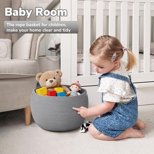 Goodpick Large Toy Storage Basket for Kids, Round, 15.7" x 10.5", Grey - color: Gray, size: 15.7"D x 10.5"H