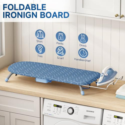 APEXCHASER Small Ironing Board, Iron Board with Iron Rest & Holder, Blue - color: Blue
