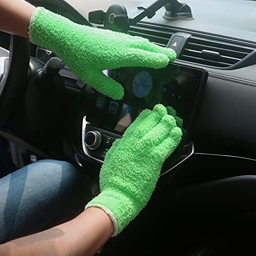 Evridwear Microfiber Dusting Gloves 2 Pairs (Green + Gray)