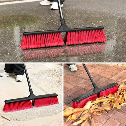 24" Push Broom with 63" Long Handle, Heavy Duty Broom for Floor Sweeping, Stiff Bristles Broom Brush for Workshop, Garage, Concrete, Patio and Deck