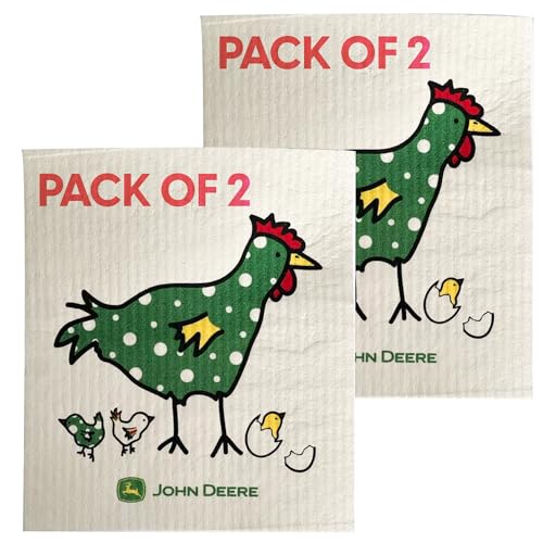 Wet-It! John Deere Chix Chickens - Swedish Dishcloth Reusable Towel Set for Kitchen | Biodegradable Absorbent Cleaning Washcloths for Dishes, Household Surfaces | Washable, & Quick Drying | 2-Pack - color: Chix Towle