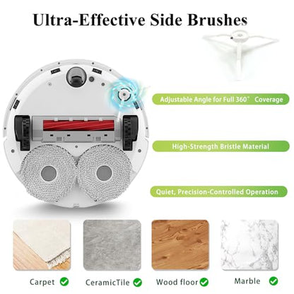 Side Brushes Replacement Compatible with Roborock Q Revo/Qrevo S/Qrevo Pro/Qrevo Master/S8/S8+/ S8 Pro Ultra/Q5/Q7/Q7Max/Q8 Max/S7/S7 Max Ultra/S7 MaxV/S6/S5/S4/E2/E3/E4/E5 Robot Vacuum - color: White
