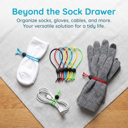 10pcs Sock Clips for Laundry, Elastic Adjustable Stocking Organizer Tie Clips Straps, Latex Laundry Sock Holder Locks for Washing Machine and Dryer- 5 Colors
