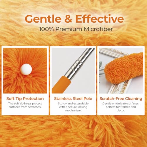 2 Pack Small Washable Microfiber Feather Duster, Microfiber Head, 13" to 30" Extendable Pole, Cleaning Tool for Office, Car, Computer, Furniture