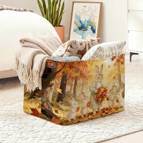 Rabbit Laundry Hamper with Handles,Large 56L Foldable Square Clothes Basket Multi‑Use Blanket Storage Bins for Organizing Books,Toys,Gifts,Room Decoration,Laundry Room,Dorm Nursery - color: Rabbit