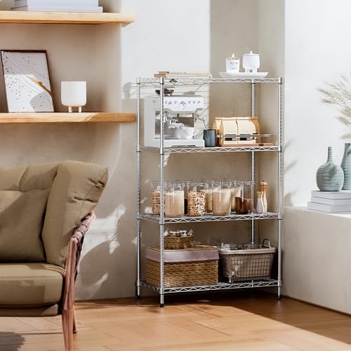 IZEUK 4-Tier Heavy Duty Steel Storage Shelves, Metal Shelf Wire Shelving Rack for Pantry, Kitchen, Home, or Office Organization (29.5" W x 13.7" D x 47.2" H, 1000LBS, Chrome) - color: Chrome, size: 4 Tier, 13.7" D x 29.5" W x 47.2" H