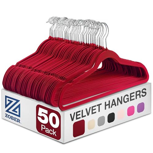 Zober Burgundy Velvet Hangers 50 Pack, Slim Non Slip Clothes Hangers - color: Burgundy, size: 50 Pack