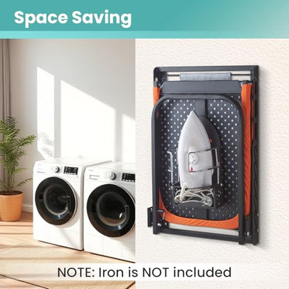 Seiritex Wall Mounted Ironing Board with Iron Holder, 36x13 Compact Mount Foldable Ironing Board for Small Spaces, Space Saving with Cotton Fabric Cover and Silicone Iron Rest - size: 13x36 inches