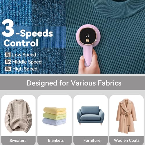 Rechargeable Fabric Shaver, 6-Leaf Blades, LED Display, 3 Speeds - color: Pink