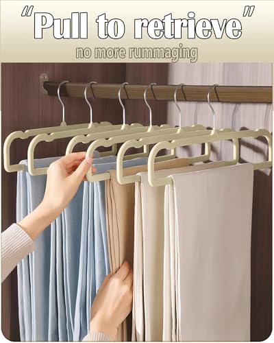 Velvet Hangers Non Slip - 20 Pack Pants Hangers for Closet - Thin Space Saving Clothes Hanger - Strong, Durable, Jean Perchas with 360 Degree Rotatable Hook for Tank Top (Beige Silver Hook) - color: Beige Silver Hook