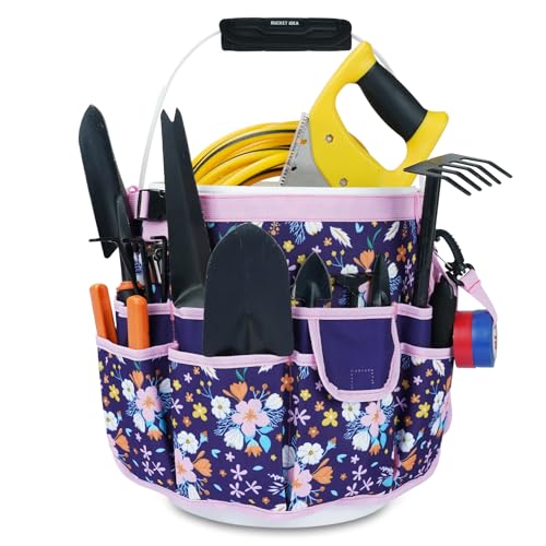 MELOTOUGH Bucket Caddy Organizer Bucket Tool Organizer for Garden Tools Fit 3.5 to 5 Gallon Bucket (Purple Flower) - color: Purple Flower