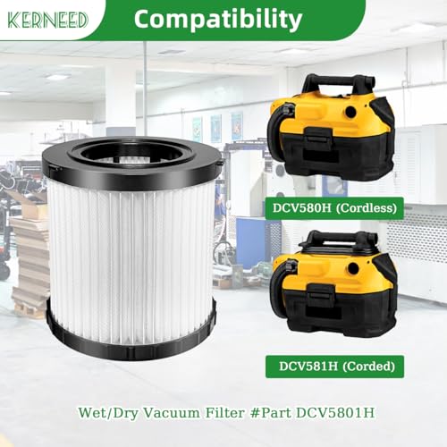 DCV5801H HEPA Filter Compatible with DEWALT DCV580H, DCV581H 20V MAX Wet/Dry Vacuum, with 2 Foam Sleeve Filters & 1 Brush - color: 1 Pack