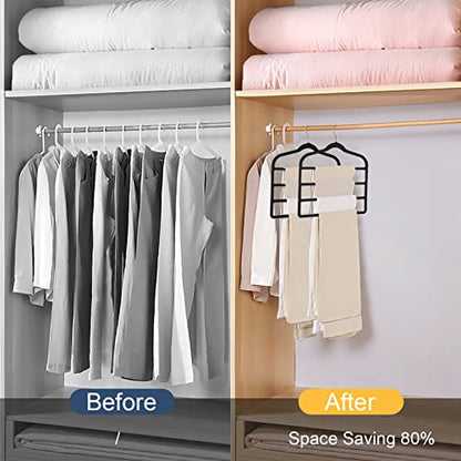 Tinfol Velvet Pants Hanger Space Saving, 4pc Black Non-Silp Velvet Hangers with Hook, Multi Tier Ultra Thin Trousers Hangers, Closet Clothes Hanger Organizer Storage for Trousers, Scarves, Jeans - color: Black