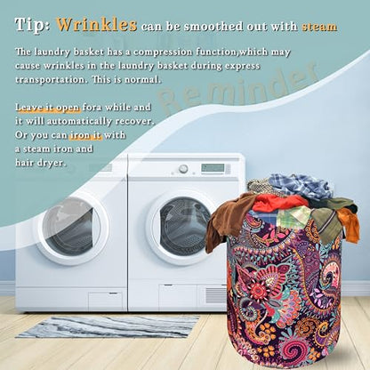 Mandala Paisley Laundry Basket Oxford Cloth Foldable Hamper 18.9x16.5 Inch - color: Colorful Mandala Paisley Boho Print