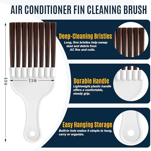 3 Piece Air Conditioner Condenser Fin Comb Kit, Fin Straightening Tool, Coil Cleaner Stainless Steel Comb and Evaporator Radiator Cleaning Whisk Brush for Condenser or Evaporator Units
