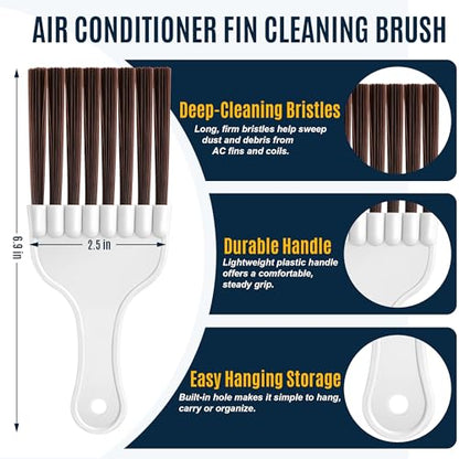 3 Piece Air Conditioner Condenser Fin Comb Kit, Fin Straightening Tool, Coil Cleaner Stainless Steel Comb and Evaporator Radiator Cleaning Whisk Brush for Condenser or Evaporator Units