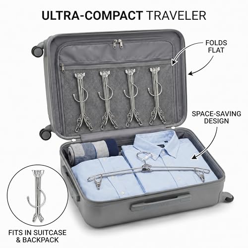 ROOM127 Travel Hangers with Clips, 5 Pack Foldable Stainless Steel Hangers - color: Silver