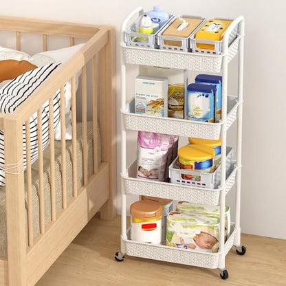 MOYIPIN 4-Tier Plastic Rolling Utility Cart with Handle,White - color: White, size: 4-Tiers without cups