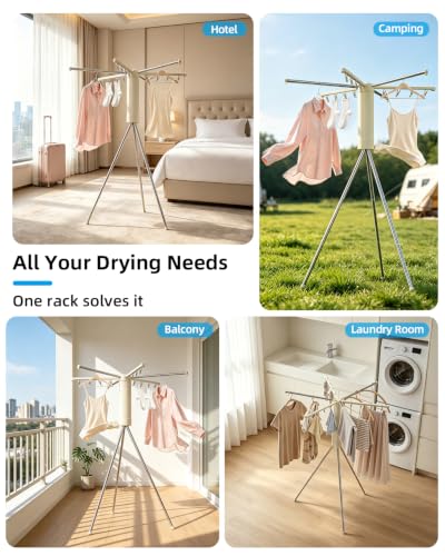 Foldable Tripod Clothes Drying Rack for Balcony, Hotel, Apartment, Bedroom