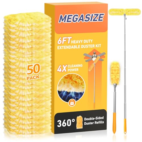 6 ft Long Handle Extendable Duster with 50 Refills for Swiffer Duster, Heavy Duty 360° Microfiber Dusting Kit for High Ceilings, Ceiling Fans, Tall Windows, and Hard-to-Reach Areas - color: 50 Refills & 1 Long Handle