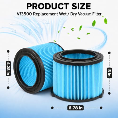 2 Pack VF3500 Replacement Filter Compatible with Rigid Shop Vac Filters - color: VF3500