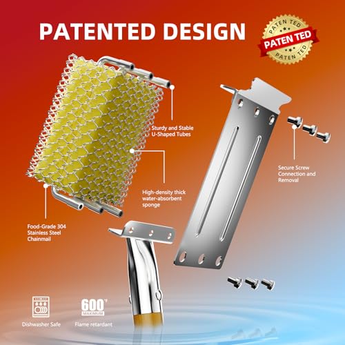 HOUSE AGAIN Grill Brush Bristle Free with Scraper, Safe Steam Cleaned Replaceable Head Fire Resistant Grill Cleaning Brush Strong Barbecue Brush Cleaner Non Wire for Outdoor Grill Grate/Wooden Handle - size: Grill Brush
