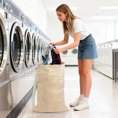 College Laundry Bag 29"×18", Waterproof Dirty Clothes Bag with Handles & Locking Drawstring, Large Capacity Laundry Backpack for Dorm, Laundromat, Apartment, Travel & Camping (coffee)