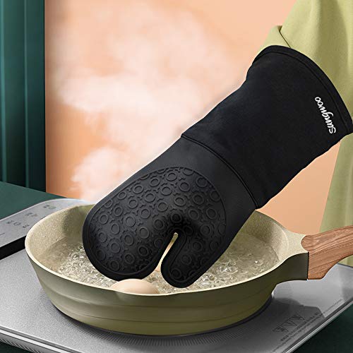 Silicone Oven Mitts - 14.6" Heat Resistant Oven Gloves for Baking, Cooking - color: Black, size: 14.6in Oven Mitts