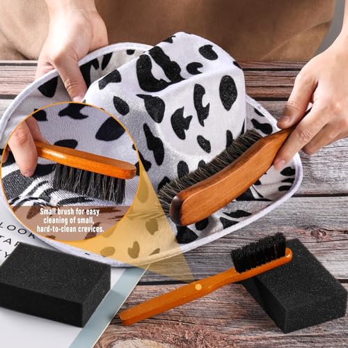 4 Pcs Horsehair Felt Hat Brush Kit with Cleaning Sponge Cowboy Clean Hat Wood Fedora Hat Cleaning Set Baseball Cap Lint Brush Remove Dust for Hair Furniture Suits Clothes(Style B) - style: Style B