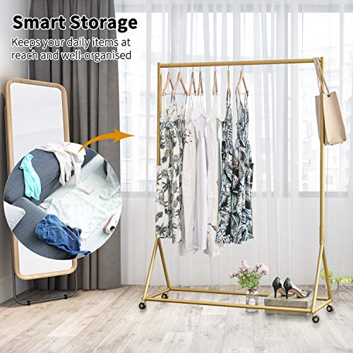 Gold Pipe Clothing Racks Freestanding, Modern Metal Clothes Rack Heavy Duty, Easy Assemble Clothing Rack for Hanging Boutiques and Bedroom 47" L - size: 47"L-Gold