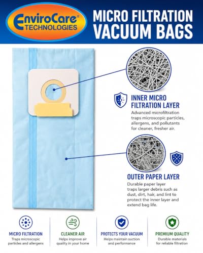 EnviroCare Replacement Micro Filtration Vacuum Cleaner Dust Bags Made to fit Riccar 2000, 4000 and Vibrance Series. Simplicity 5000, 6000 and Symmetry Type A 6 pack