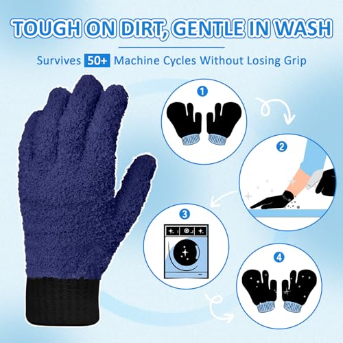 MIG4U 2 Pairs Microfiber Gloves - Dusting Gloves for House Cleaning - Washable Blind Cleaner Duster Tool (Navy,S/M) - color: Navy 2 Pairs