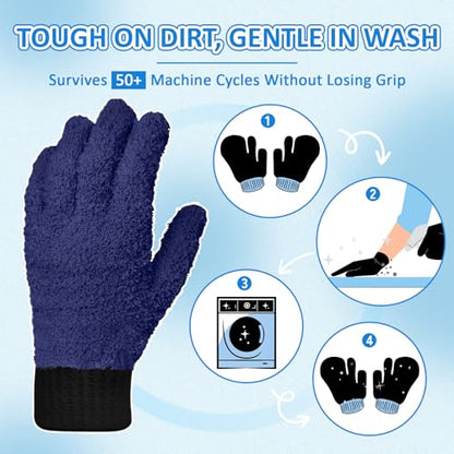 MIG4U 2 Pairs Microfiber Gloves - Dusting Gloves for House Cleaning - Washable Blind Cleaner Duster Tool (Navy,S/M) - color: Navy 2 Pairs