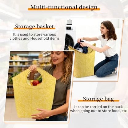 18x17x9.5" Laundry Hamper, Waterproof Fabric Small Laundry Tote - color: Earth Texture Yellow, size: 17"L x 9.5"W x 18"H