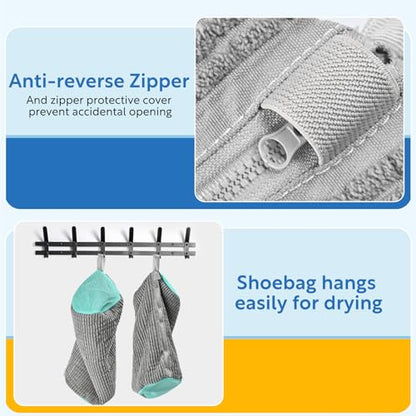 Shoe Bag for Washing Machine, Sneaker Cleaning Bag 2 PCS Set Grey, Fluffy Fiber Inside, Large Size Shoe Washing Machine Bag, 360 Laundry Bag for Tennis Gym Running Trainers Hiking