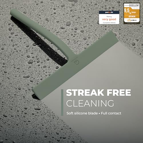GÜTEWERK Silicone Shower Squeegee with 3-in-1 No-Drill Mount, Green, 9'' - color: Green, size: 9 Inches