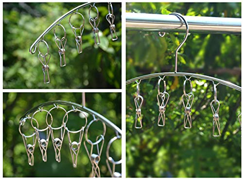 Strong Stainless Steel Laundry Drying Rack Clothes Hanger with 10 Clothespins Indoor Space Saver Hanging Clothing Organizer Mitten Sock Hangers - color: 10 Clips Metal