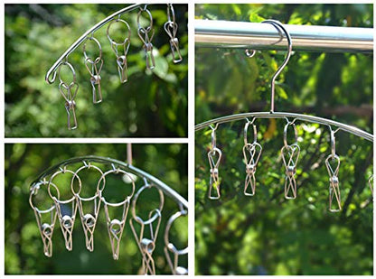 Strong Stainless Steel Laundry Drying Rack Clothes Hanger with 10 Clothespins Indoor Space Saver Hanging Clothing Organizer Mitten Sock Hangers - color: 10 Clips Metal