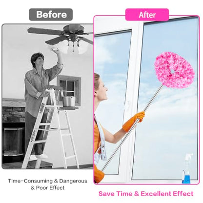 Ceiling Fan Cleaner Duster Reusable Microfiber Ceiling Fan Blade Cleaner Removable Duster with Extension Pole Adjusts 13 to 49.7 Inch for Cleaning Walls Furniture Door Window Top (Rosy White) - color: Rosy White