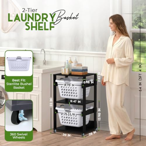 Laundry Basket Holder Shelf, Stackable Laundry Sorter - color: Black, size: 2 Tier