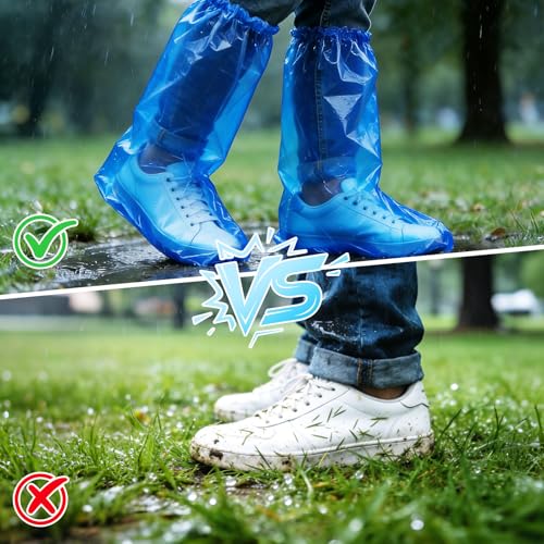 20Pcs(10 pairs) Thickened Waterproof Shoe Covers for Rain, Clear Rain Shoe Covers, One Size Fits Most - color: Blue, size: 10P L Adults