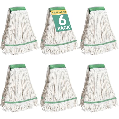 6 Pack Commercial Mop Head Replacement – Heavy Duty Mop Head for General and Floor Cleaning | Industrial Wet Mops | Washable Refill, Reusable, Looped End Mopheads | Hardwood, Concrete（White） - color: White