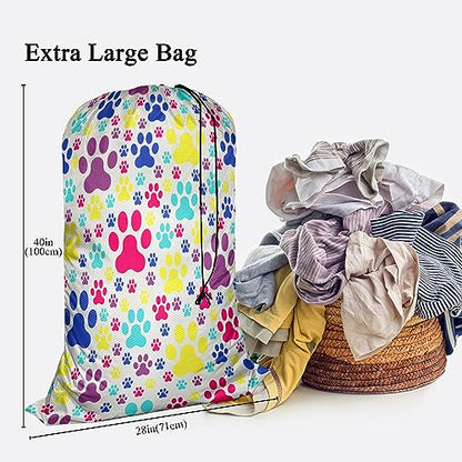 Swono Dog Paws Large Laundry Collapsible Laundry Bag Colorful Puppy Paw Animal Footprint Foldable Laundry Hamper Bag - color: Dog Paws